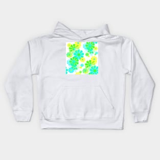 60's Retro Groovy Mod Flowers in Blue, Green and Yellow Kids Hoodie